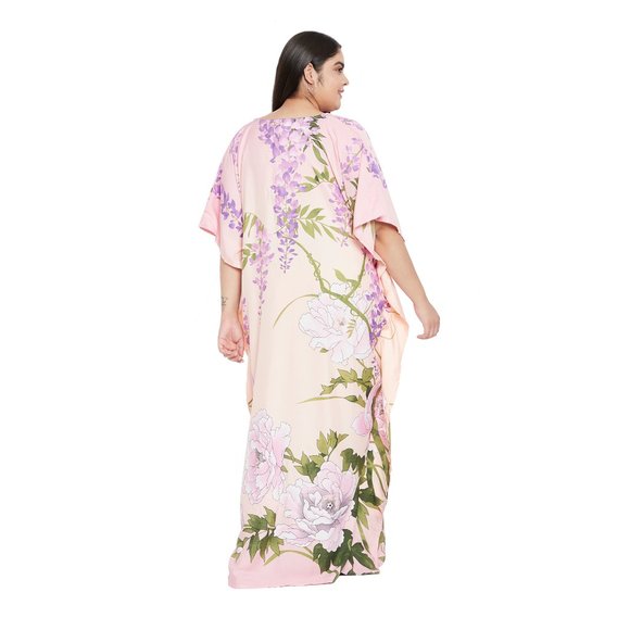 Floral Printed Peach Polyester Plus Size Kaftan Dress for Women by Gypsie Blu - Picture 8 of 9